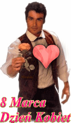 Mężczyzna z pomarańczową różą. 8 marca